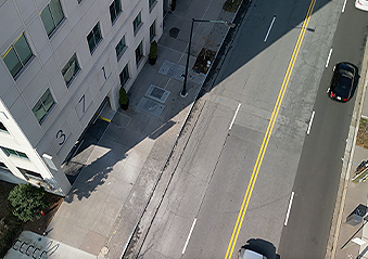 Aerial view of street in front of dental office