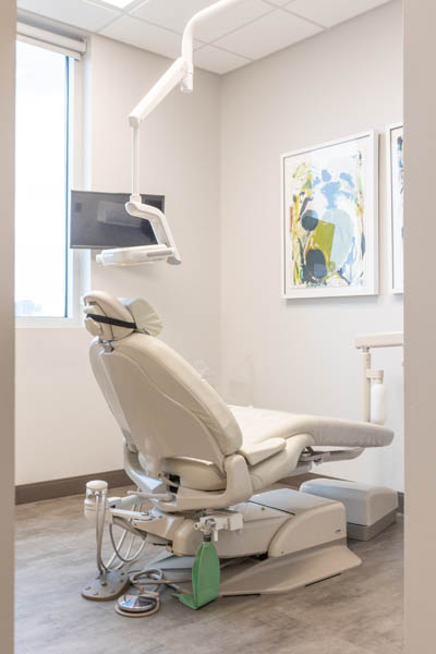 View of dental exam chair from behind